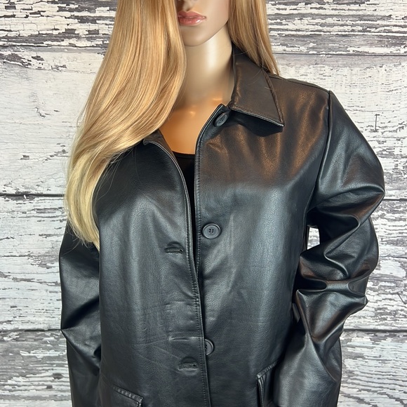 Rebecca Minkoff Mod Trench Coat, Black Faux Leather - Picture 3 of 8